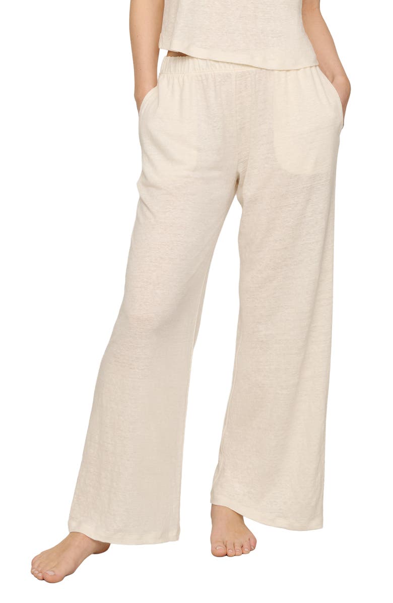 Eberjey High Waist Organic Linen Lounge Pants, Main, color, Ivory
