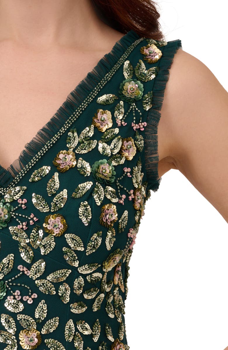 Adrianna Papell Ruffle Beaded Midi Mermaid Cocktail Dress, Alternate, color, 