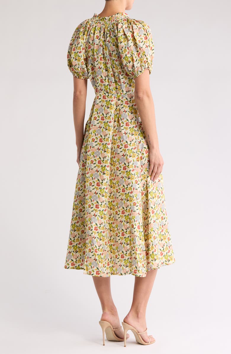 THE GREAT. The Hyacinth Short Sleeve Silk Dress, Alternate, color, Floating Petals Floral