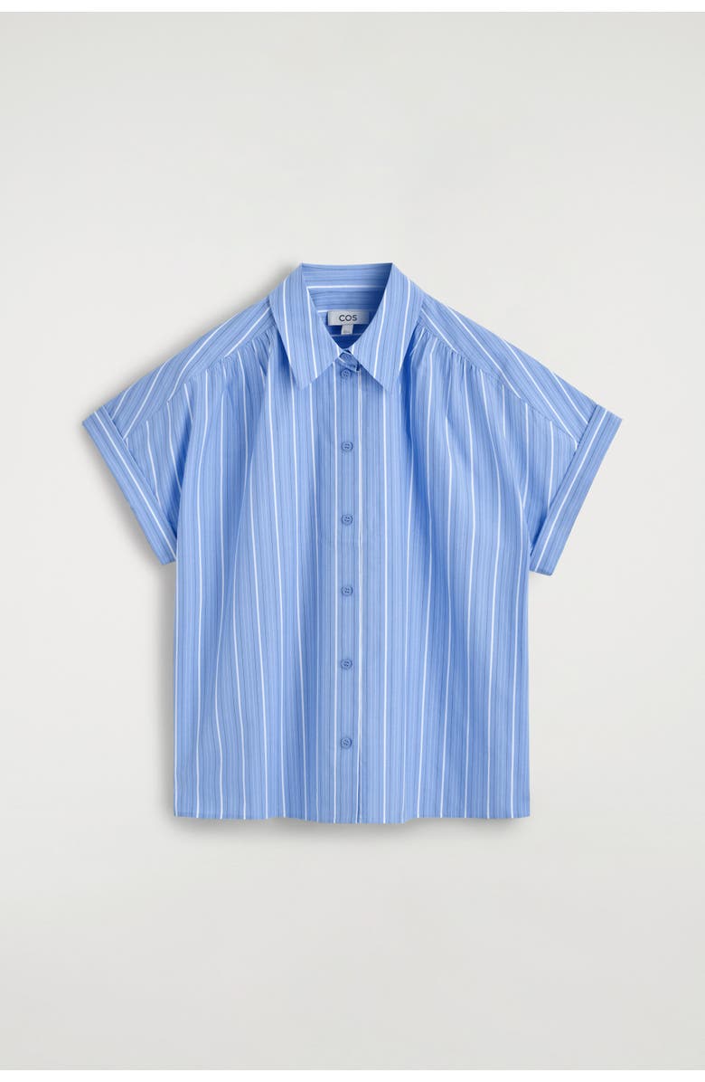 COS Striped Short-sleeved Cotton Shirt, Alternate, color, Blue / Striped