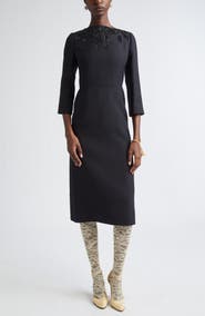 Valentino Beaded Bow Detail Crepe Couture Sheath Dress