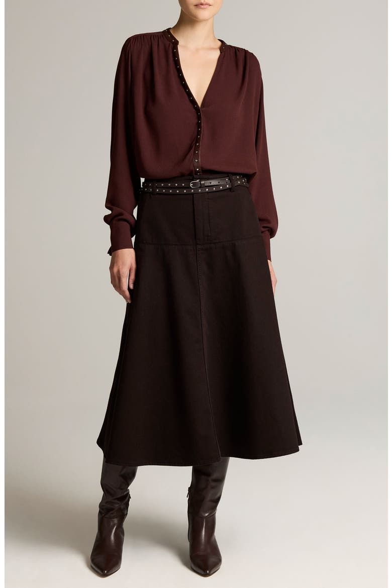 Studded Placket Long Sleeve Top, Alternate, color, BLACK FIG