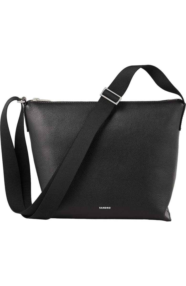 SANDRO Grained leather satchel, Main, color,