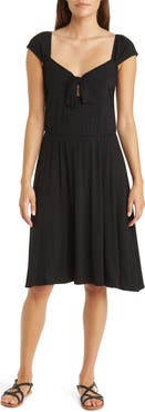 Loveappella Tie Front Cap Sleeve A-Line Dress