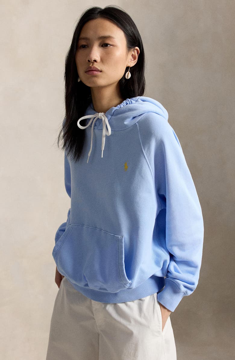 Polo Ralph Lauren Shrunken Fit Cotton Fleece Hoodie, Alternate, color, Baby Blue