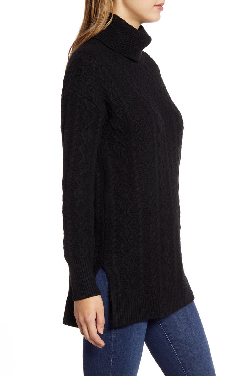 Halogen<sup>®</sup> Cable Turtleneck Tunic Sweater, Alternate, color,