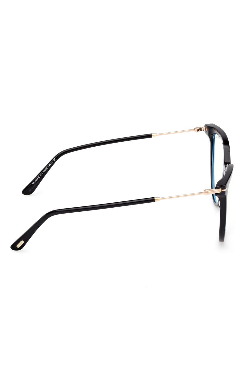 TOM FORD 56mm Cat Eye Blue Light Blocking Optical Glasses, Alternate, color, Black / T Logo / Blue Block