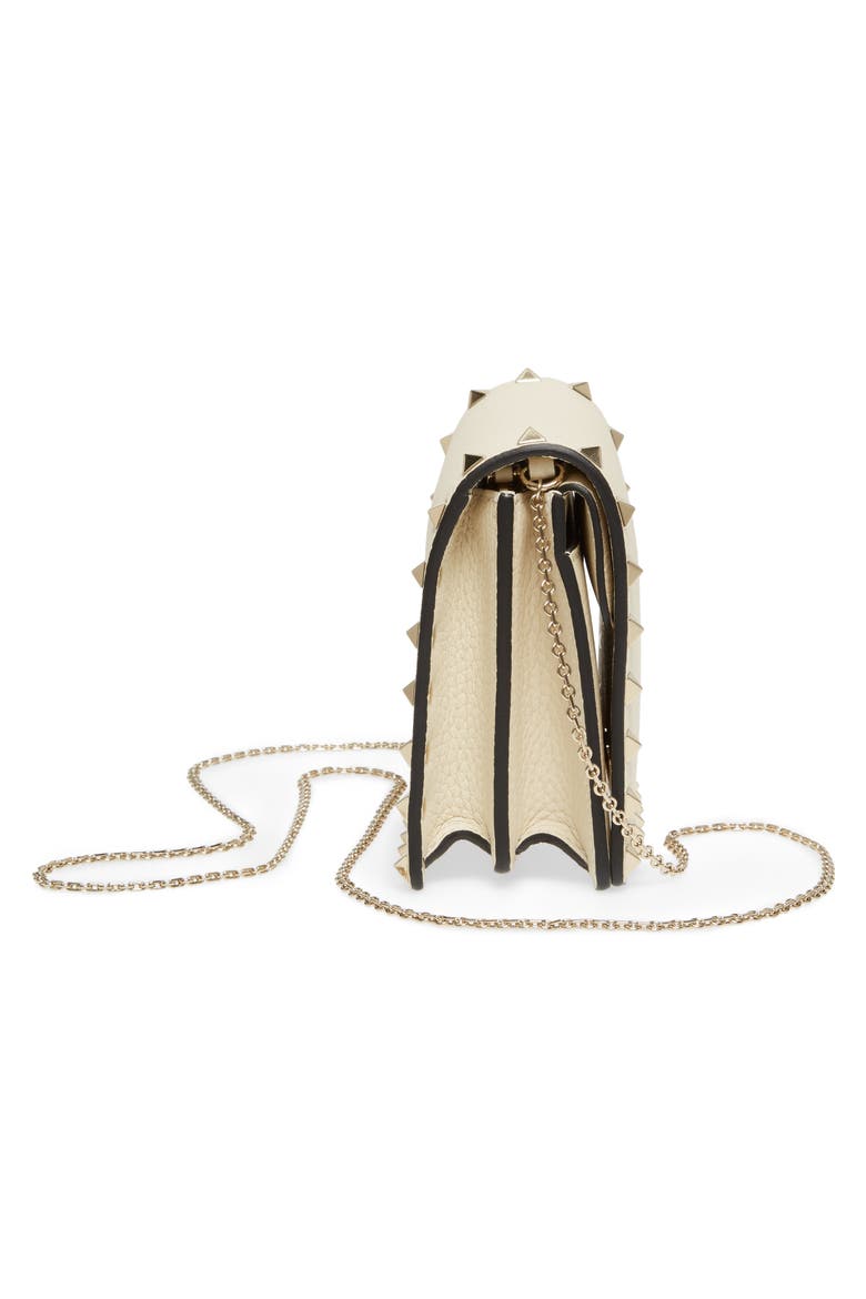 Rockstud Leather Pouch Wallet on a Chain, Alternate, color, IVORY