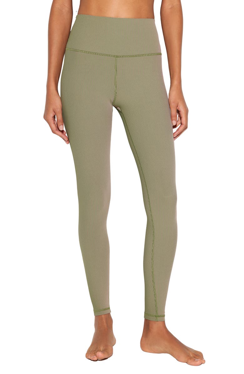 Spiritual Gangster Lotus Two-Tone High Waist 7/8 Leggings, Main, color, Dark Palm