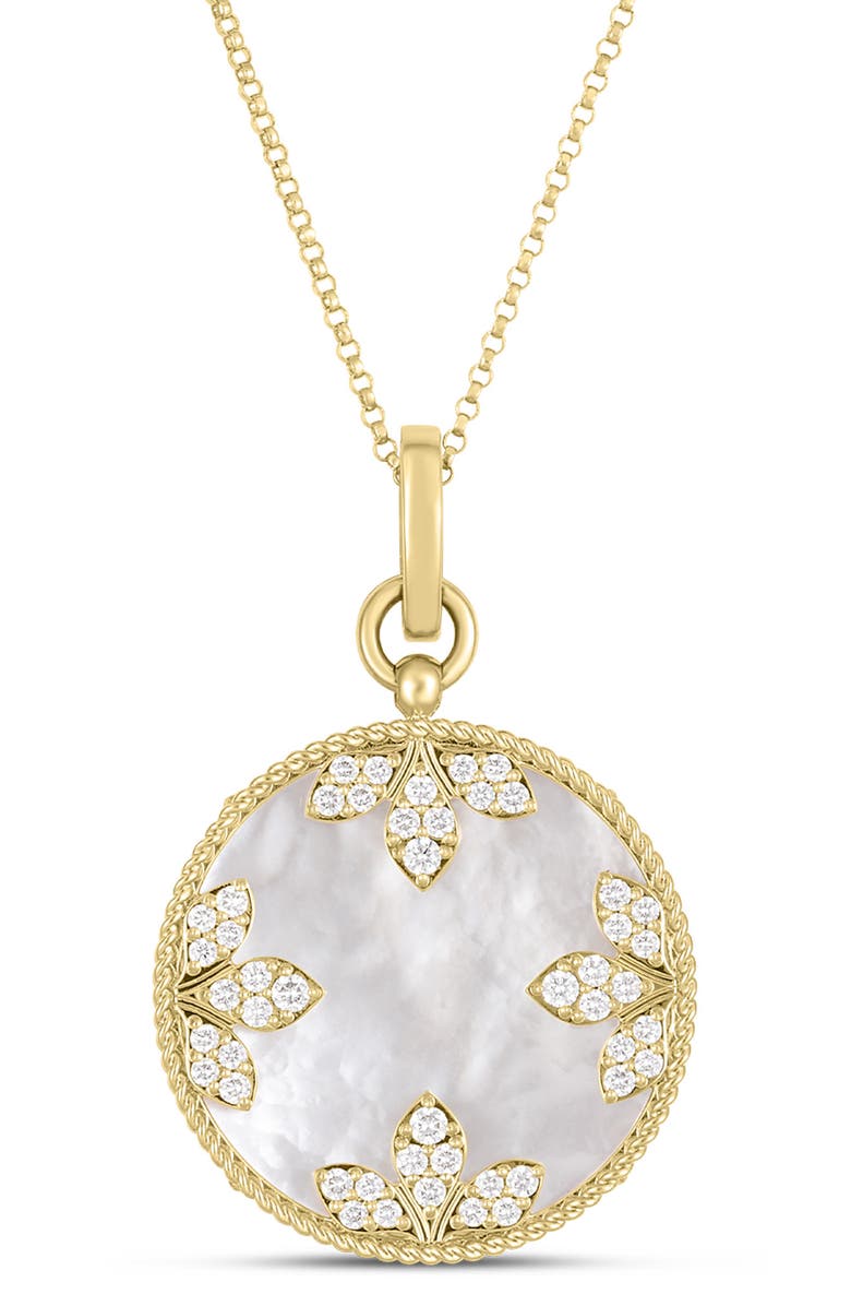 Roberto Coin Venetian Medallion Pendant Necklace, Main, color, Yellow Gold/ Mother Of Pearl