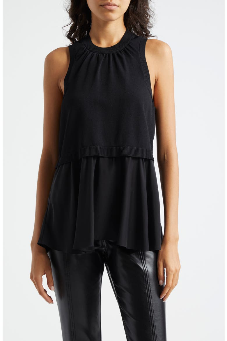 Tess Mixed Media Layered Top, Main, color, BLACK