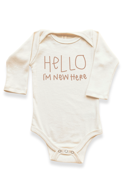 Hello I'm New Here Organic Baby Bodysuit Long Sleeve