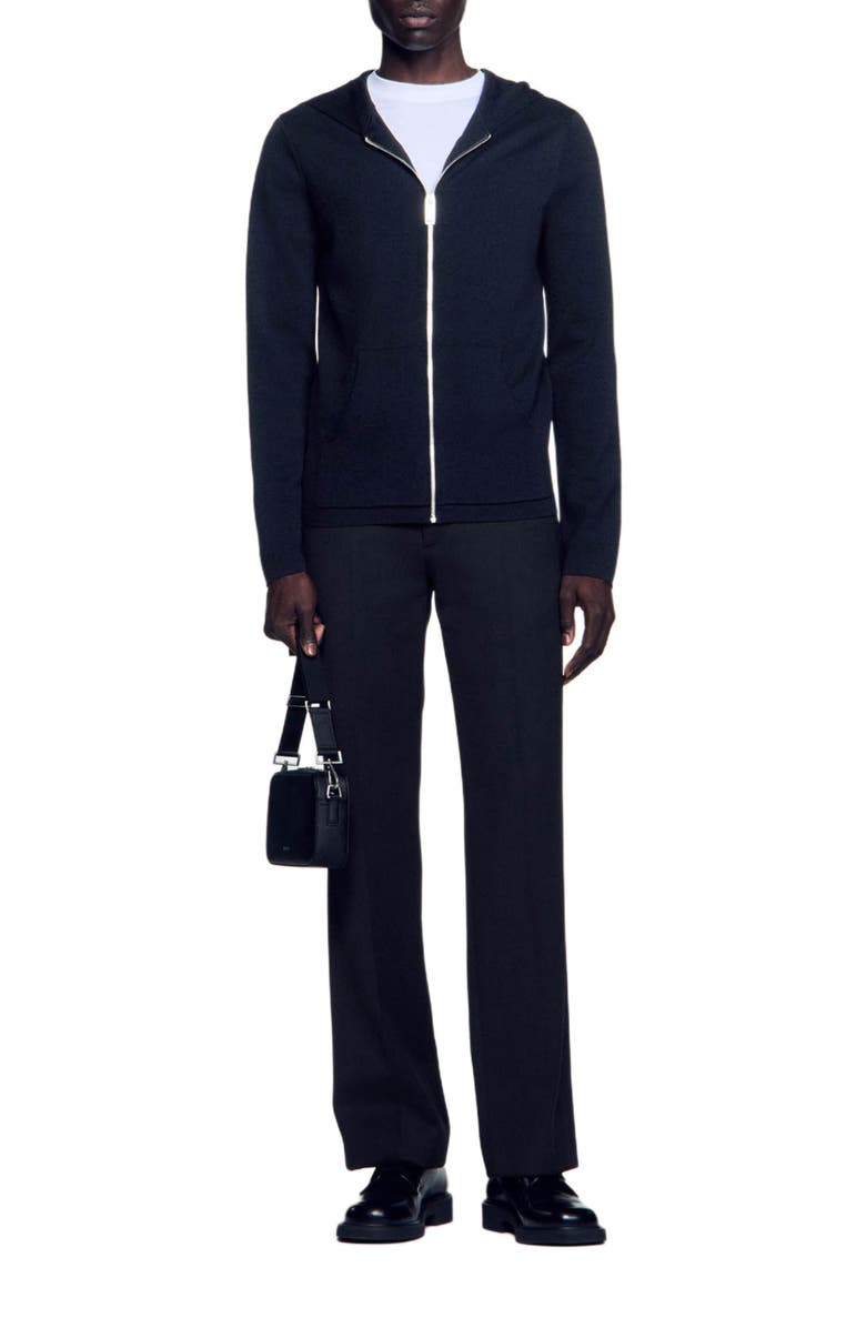 SANDRO Zipped cardigan with hood, Alternate, color, Black