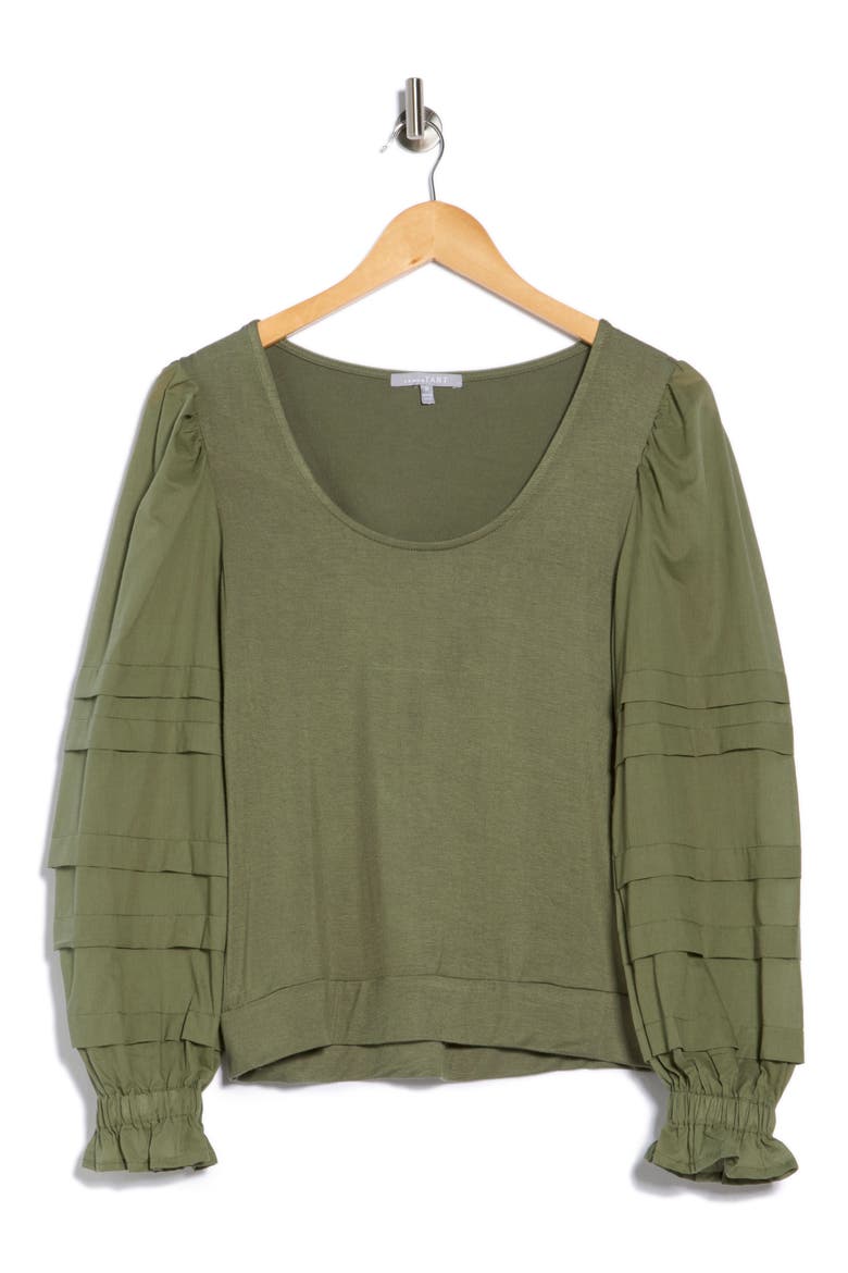 Marilee Mixed Media Long Sleeve Top, Alternate, color, OLIVINE