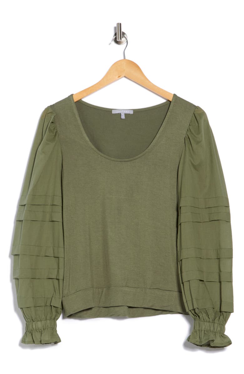 Tart Marilee Mixed Media Long Sleeve Top, Alternate, color, Olivine