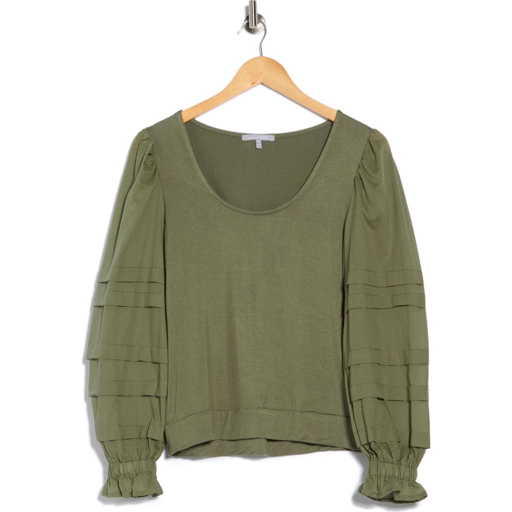 Tart Marilee Mixed Media Long Sleeve Top In Green