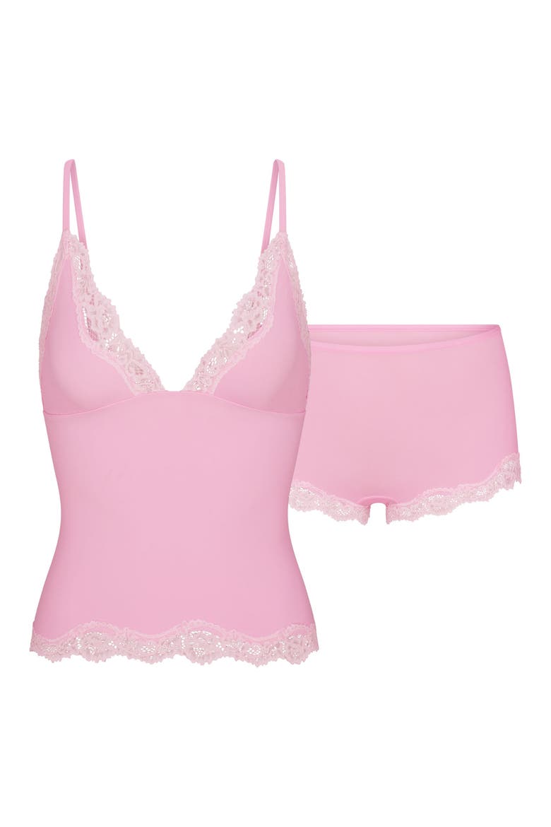Fits Everybody Lace Trim Crop Camisole & Shorts Pajamas, Alternate, color, BUBBLEGUM