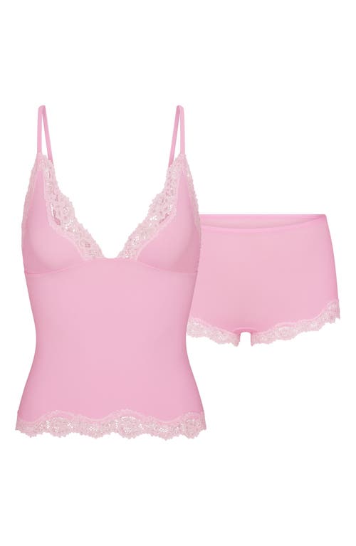 Skims Fits Everybody Lace-trim Cami And Shorts Set In Pink