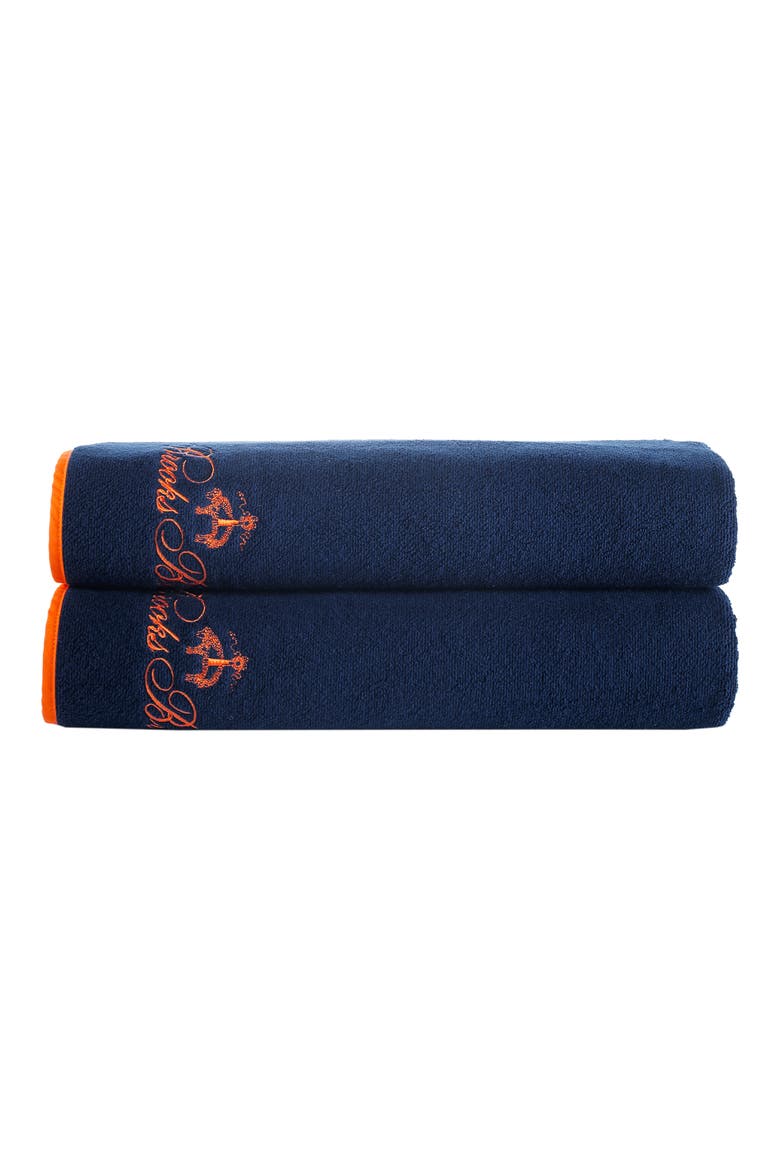Set of Two Cotton Bath Towels, Main, color, NAVY