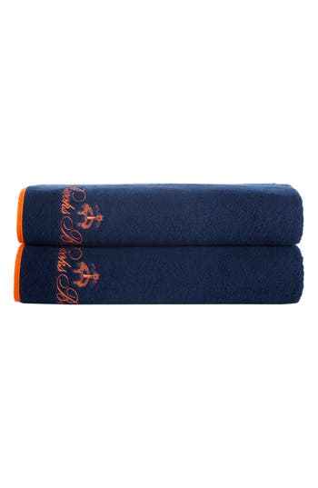 Brooks Brothers Contrast Frame 2 Piece Turkish Cotton Bath Towel Set Bedding In Blue