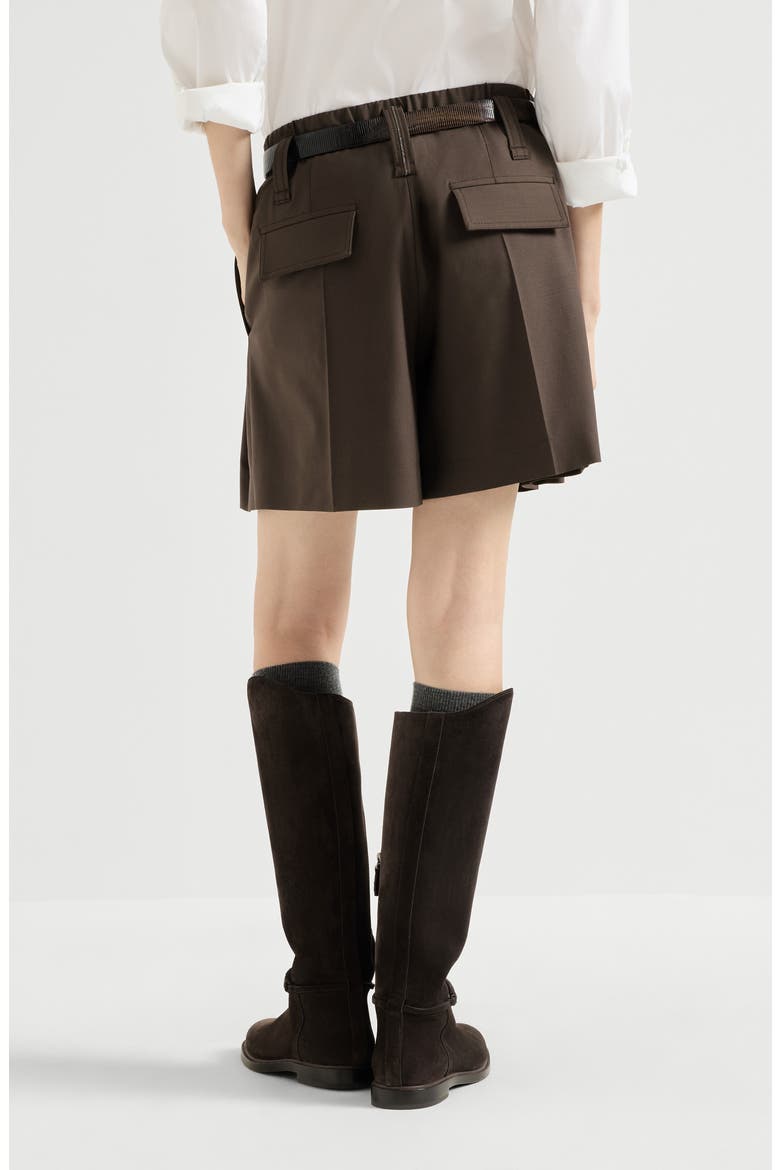 Tropical luxury wool formal shorts with monili, Alternate, color, Coffee