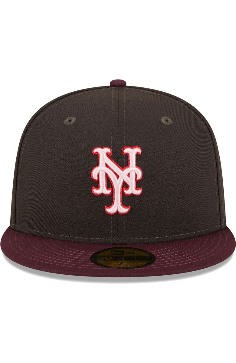 New Era Men's New Era Brown/Maroon New York Mets Chocolate Strawberry 59FIFTY Fitted Hat, Alternate, color,