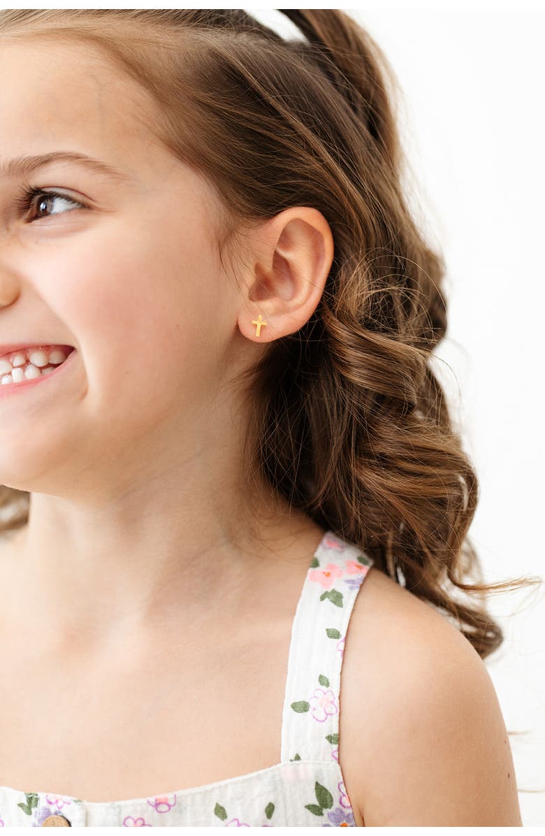 Pip Pop Cross Stud Earrings, Alternate, color, Gold