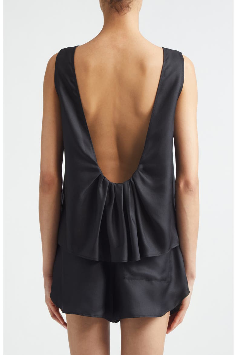 Gema Draped Open Back Silk Twill Top, Alternate, color, BLACK