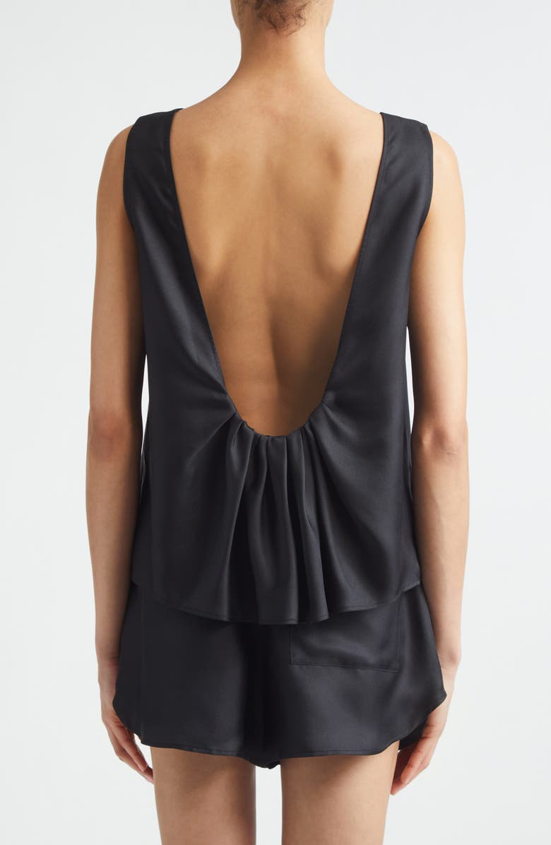 LOULOU DE SAISON Gema Draped Open Back Silk Twill Top, Alternate, color, Black