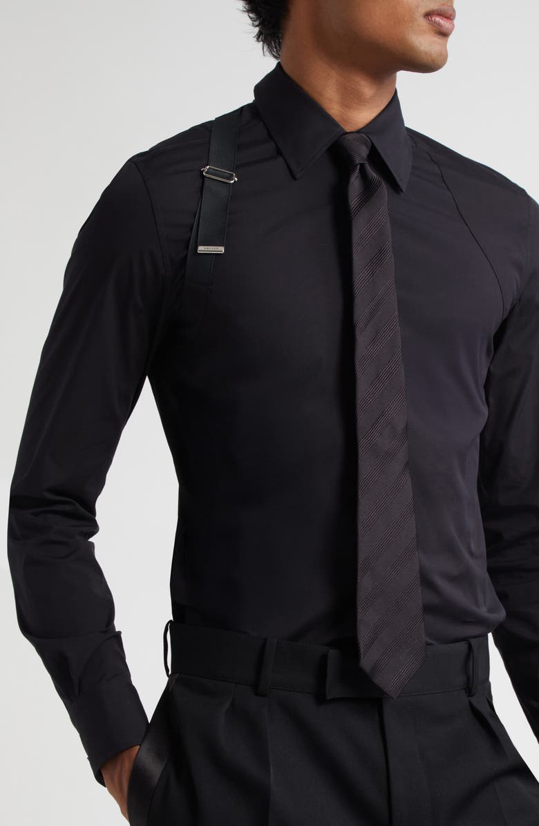 McQueen Tonal Stripe Silk Tie, Alternate, color, Black