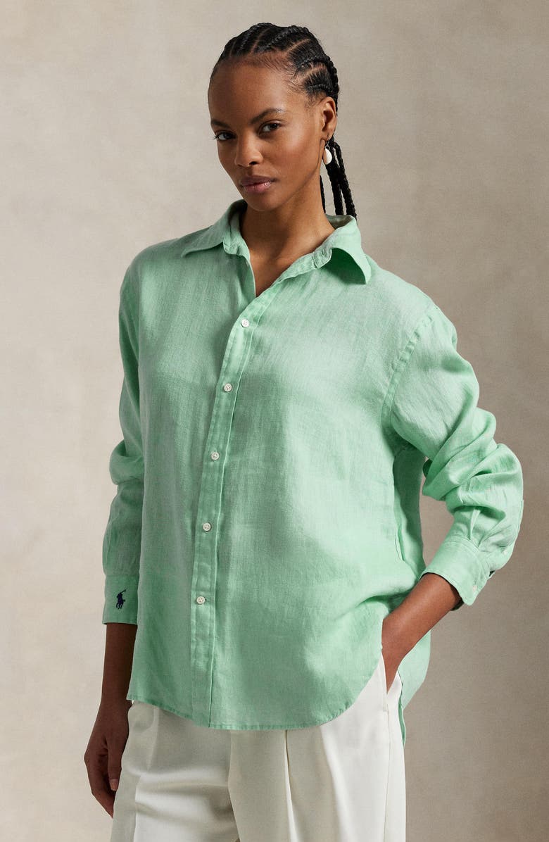 Polo Ralph Lauren Oversize Linen Button-Up Shirt, Alternate, color, 