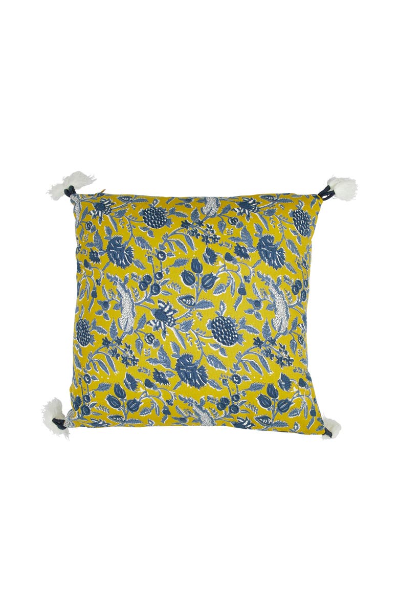 Storied Home Cotton Pillow with Yarn-Wrapped Tassels, Main, color, Green