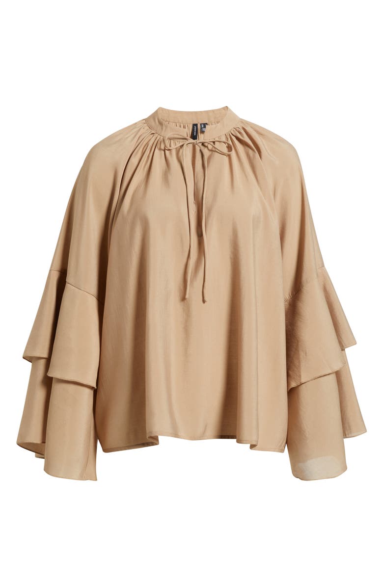 VERO MODA Frill Sleeve Tie Neck Top, Alternate, color, Silver Mink