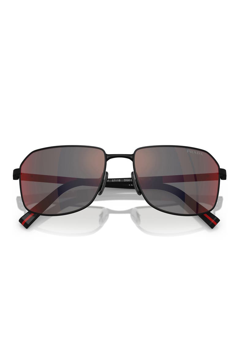 57mm Rectangular Sunglasses, Alternate, color, RUBBER BLACK