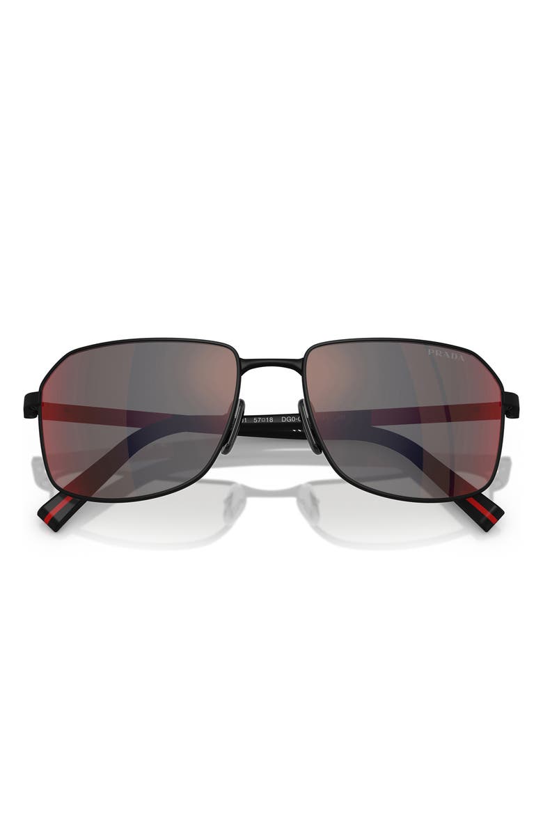 Prada Linea Rossa 57mm Rectangular Sunglasses, Alternate, color, Rubber Black