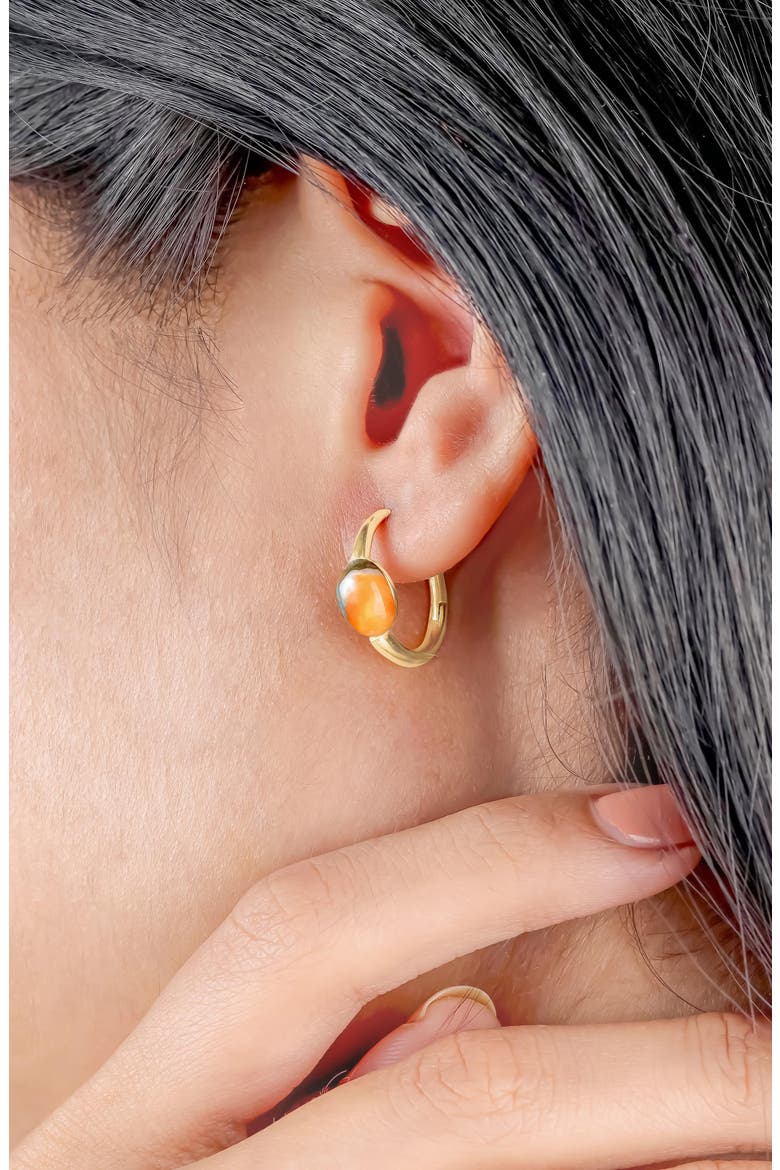 Moonstone Huggie Hoop Earrings, Alternate, color, ORANGE