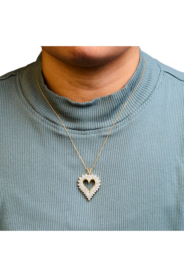 14K Yellow Gold Plated Silver Diamond Open Heart Pendant Necklace, Alternate, color, Yellow