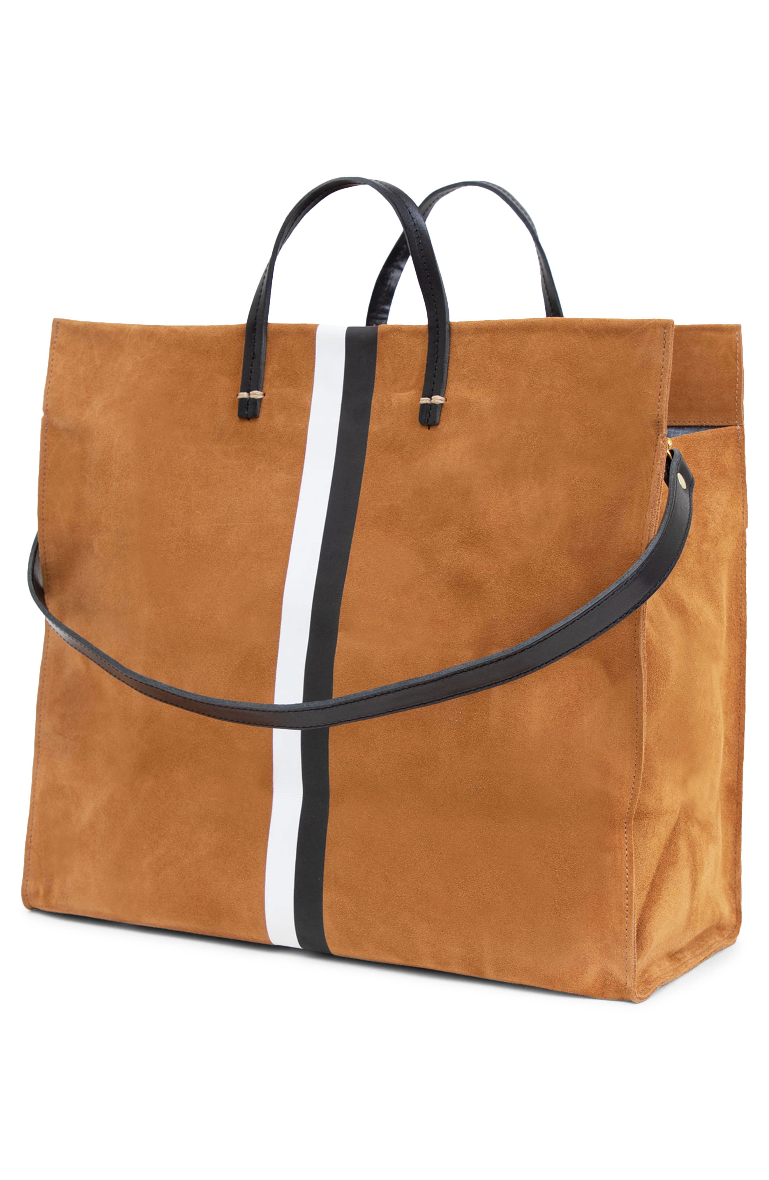 Clare V. Simple Striped Suede Tote, Alternate, color, Camel