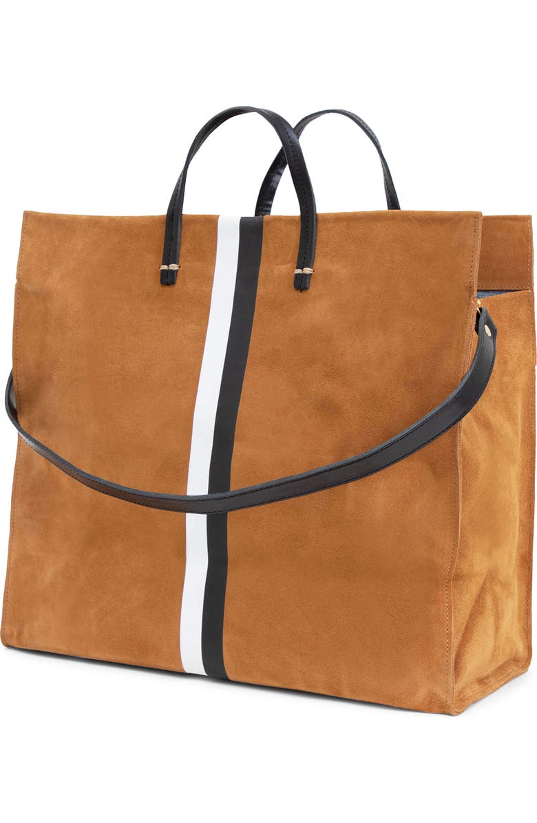Clare V. Simple Striped Suede Tote, Alternate, color, Camel