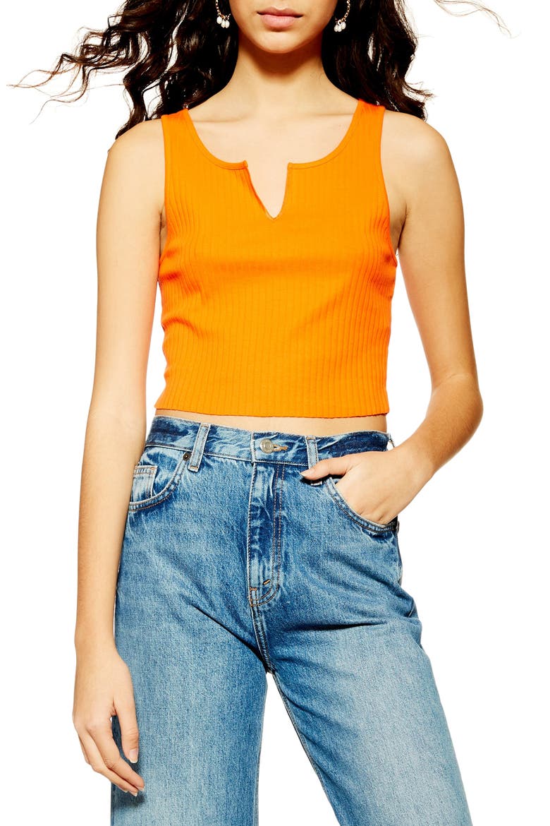Ribbed Notched Tank Top, Main, color, NEW ORANGE