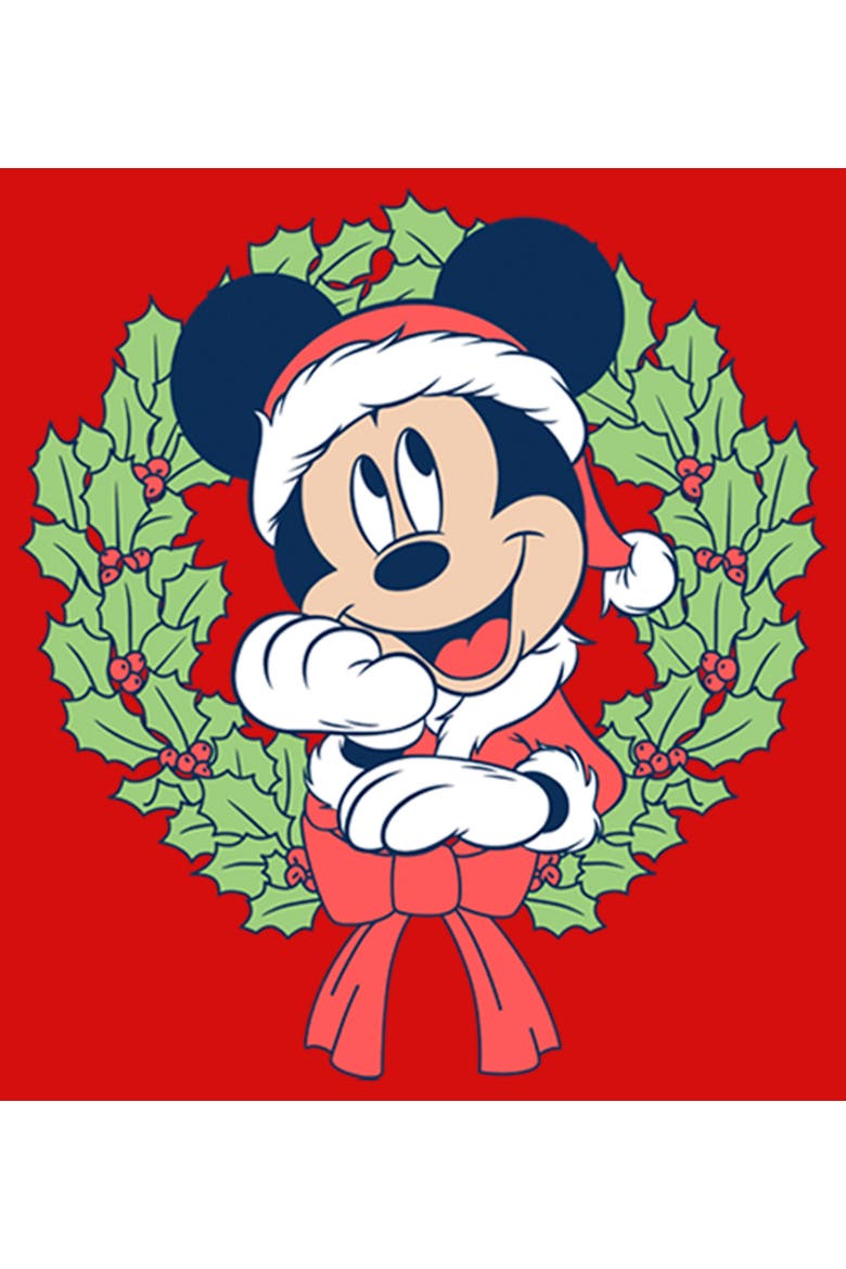 Girl's Mickey & Friends Mickey Mouse Christmas Wreath Graphic Tee, Alternate, color, Red