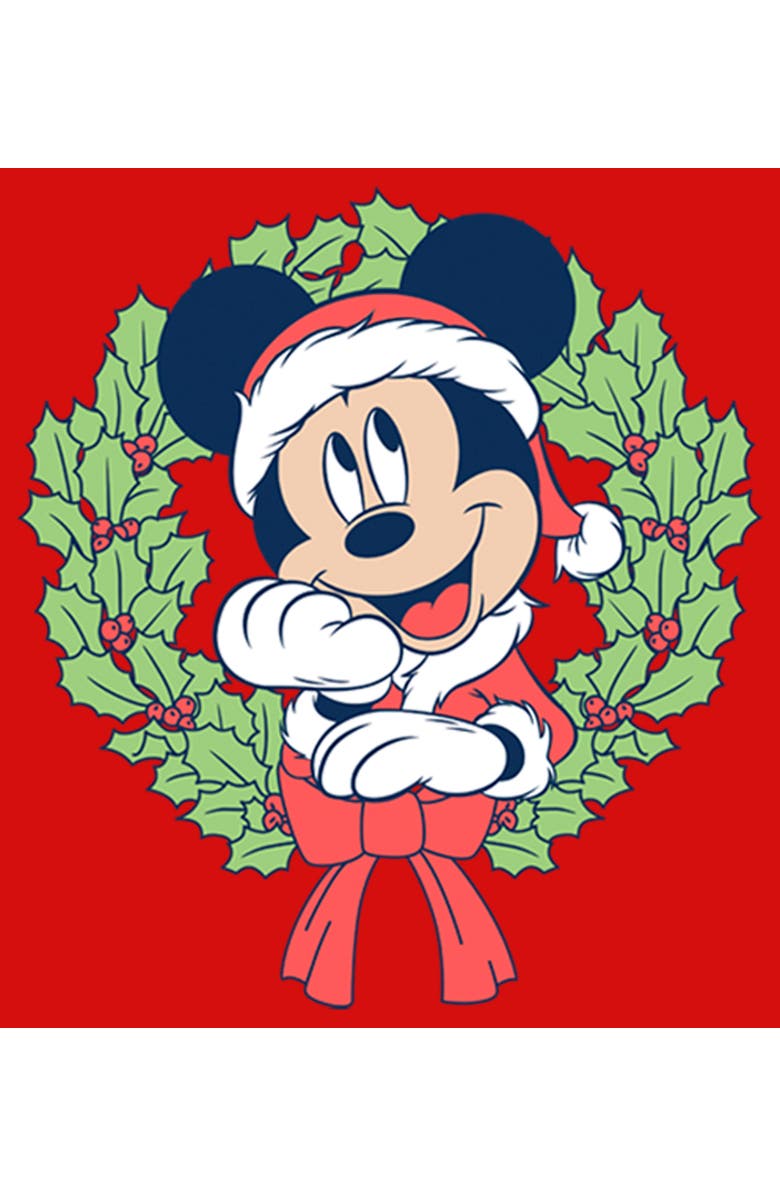 Mickey & Friends Girl's Mickey & Friends Mickey Mouse Christmas Wreath  Graphic T-Shirt, Alternate, color, Red