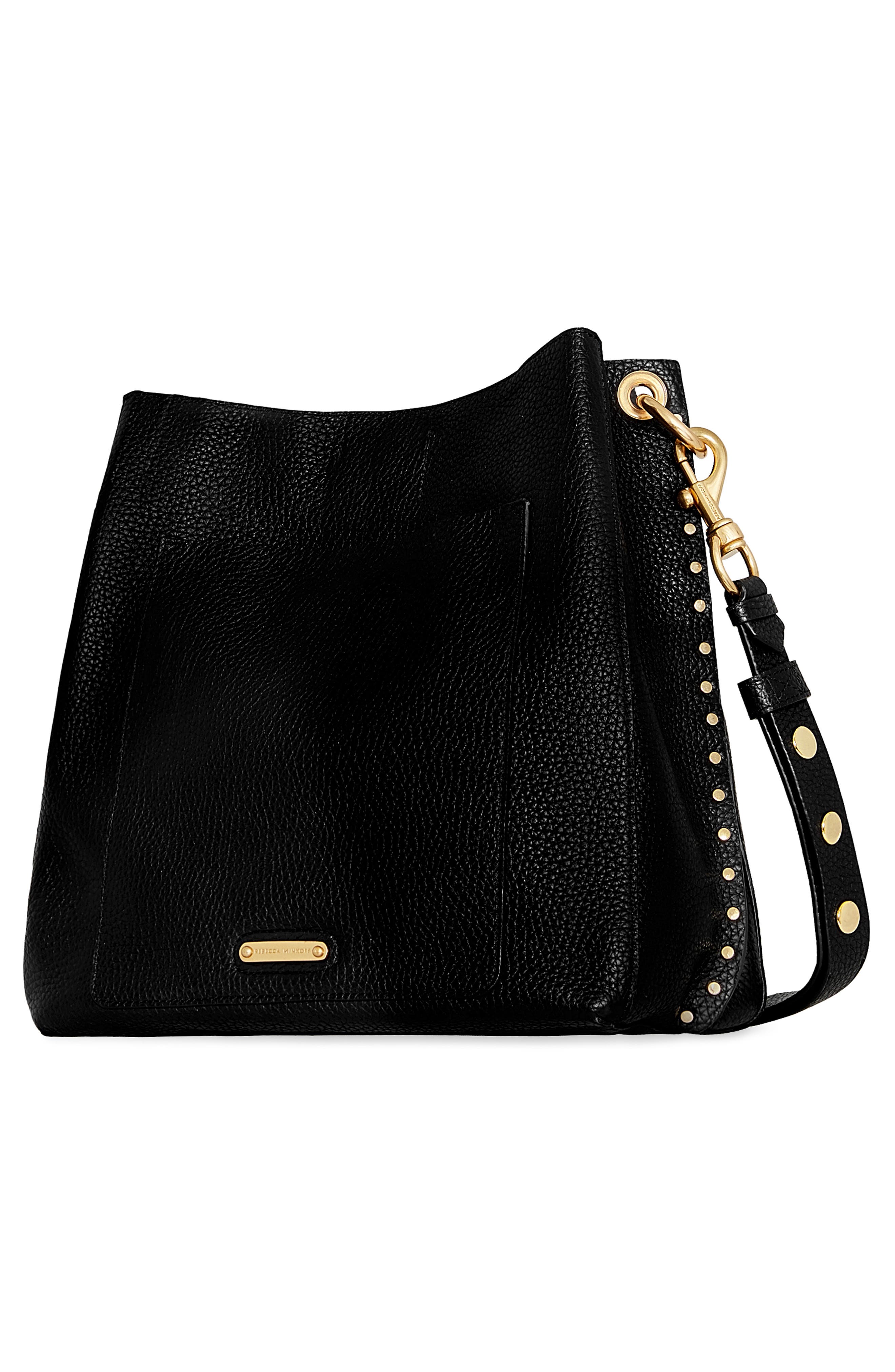 Rebecca Minkoff Darren Leather Shoulder Bag, Alternate, color, Black/Black