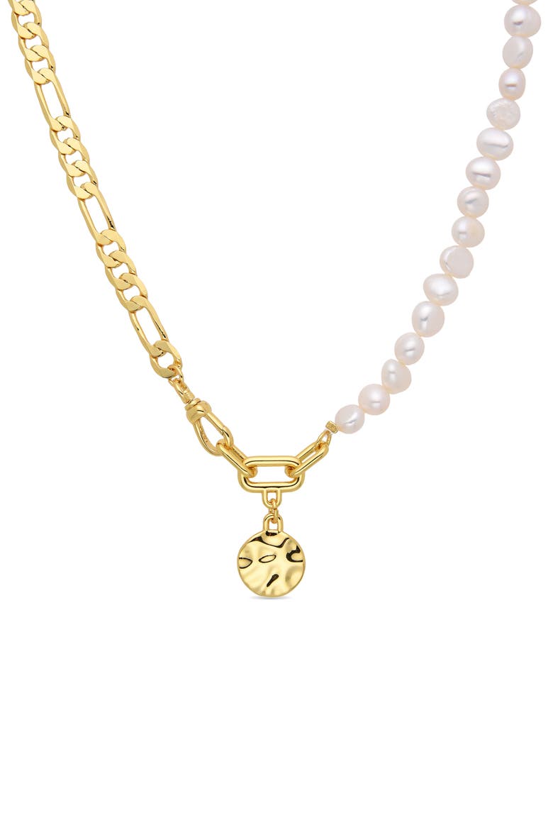 Eden Faux Pearl Figaro Chain Disc Pendant Necklace, Main, color, GOLD