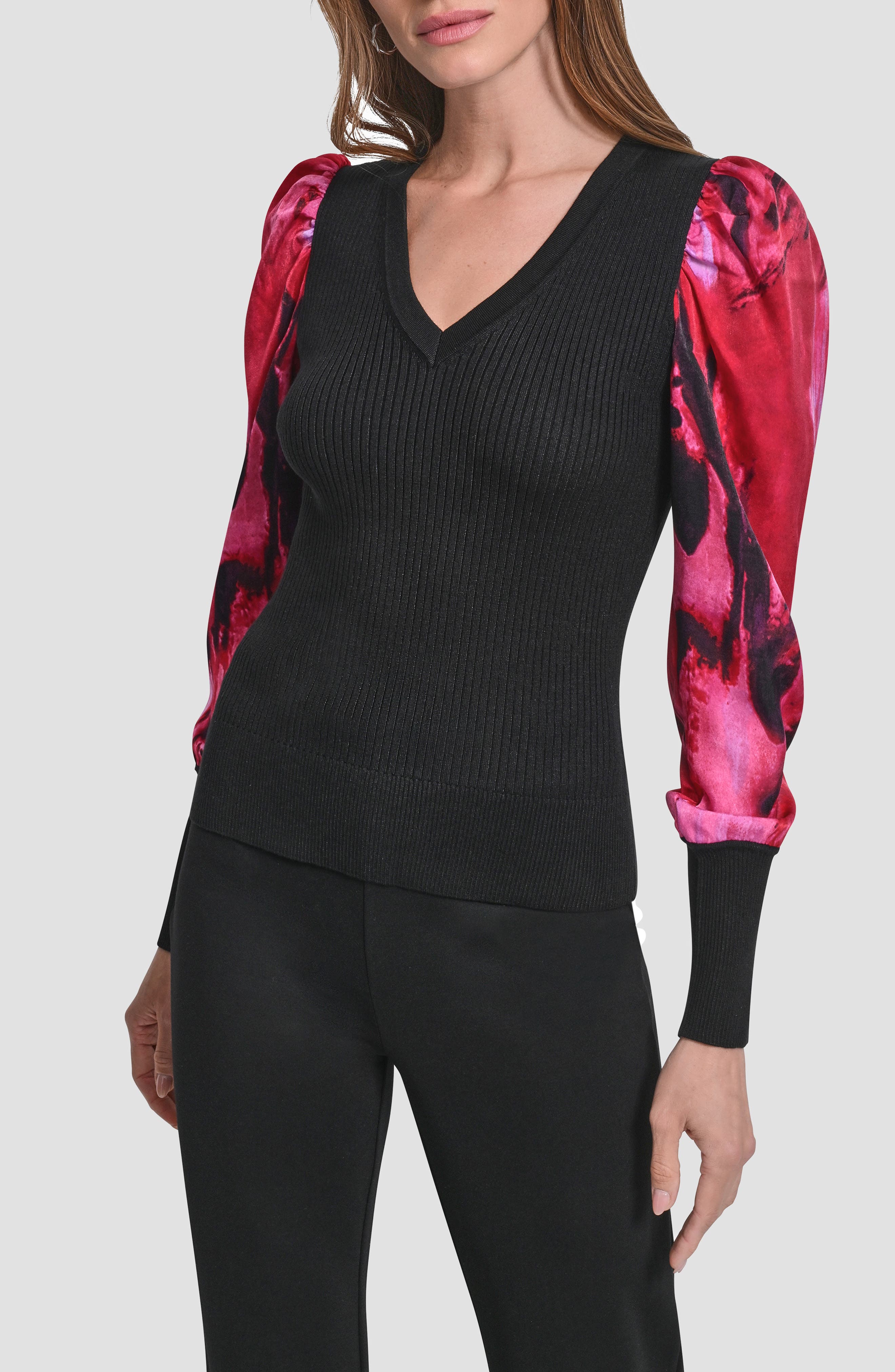 Mixed Media Long Sleeve Sweater