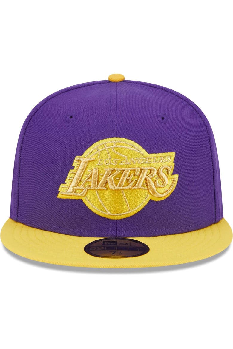 Men's New Era Purple/Gold Los Angeles Lakers Gameday Gold Pop Stars 59FIFTY Fitted Hat, Alternate, color, Purple