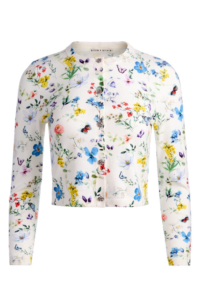 Alice + Olivia Carson Floral Cotton Blend Cardigan, Alternate, color, Twisting Vines Off White