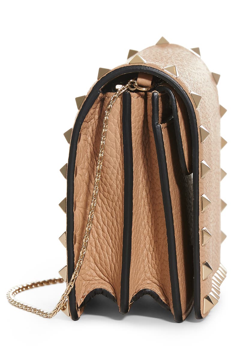 Valentino Garavani Rockstud Leather Wallet on a Chain, Alternate, color, 