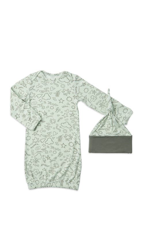Everly Grey Long Sleeve Gown & Hat Set In Neutral