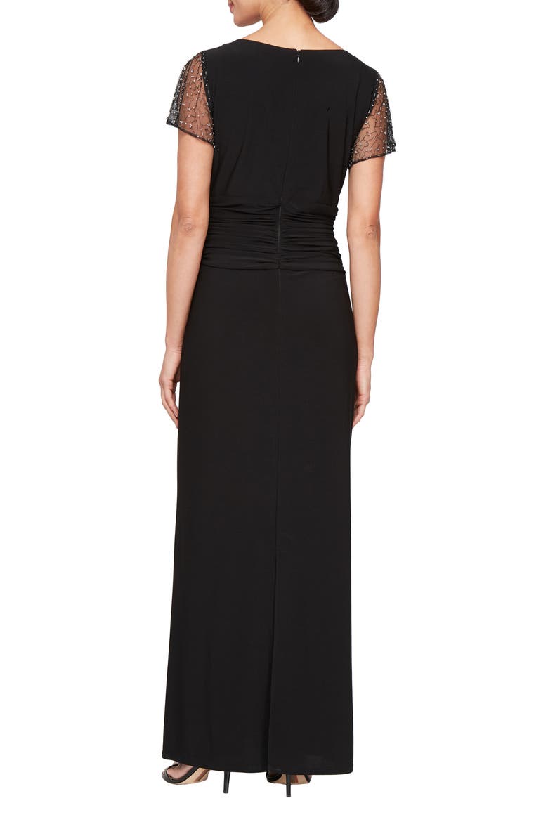 Beaded Sleeve Ruched Waist Gown, Alternate, color, BLACK
